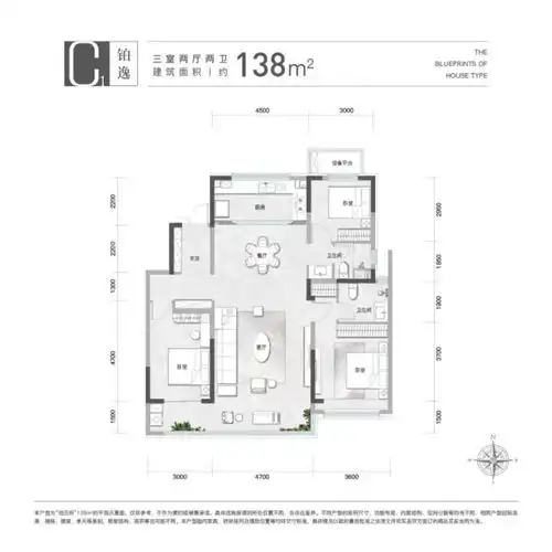 铂云府c户型138平米三室两厅两卫铂云府户型图
