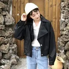 8025pu皮衣女短款翻领外套原宿机车皮夹克
