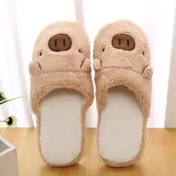爆款秋冬季舒棉绒秀小猪地板拖男女情侣居家室内保暖地板拖载德棉拖鞋

