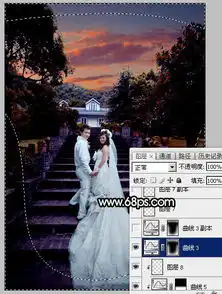 photoshop给外景婚片添加唯美的夕阳美景
