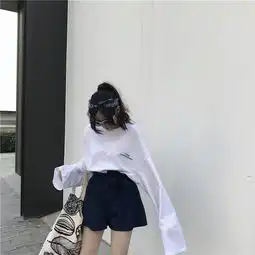 2018秋装字母印花中长款长袖t恤宽松百搭套头打底衫女上衣情侣装
