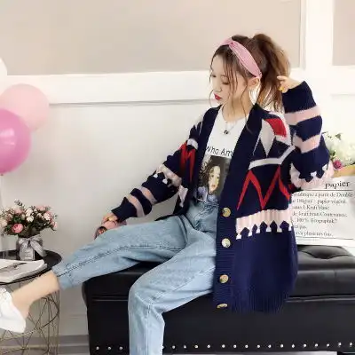 2019新款秋装女装针织外套女开衫毛衣外搭春秋宽松韩版原宿慵懒风
