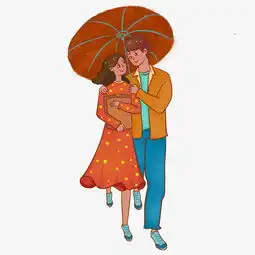 手绘卡通打伞的情侣图片素材其他格式下载动漫人物大全
