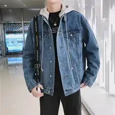 2019春男jk06假两件连帽宽松男女牛仔夹克外套6001港风p60

