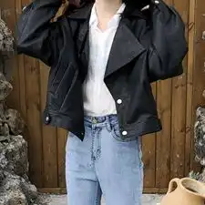 8025pu皮衣女短款翻领外套原宿机车皮夹克
