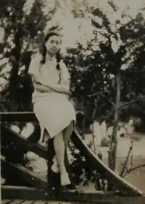 民国老照片旗袍美女桥上坐
