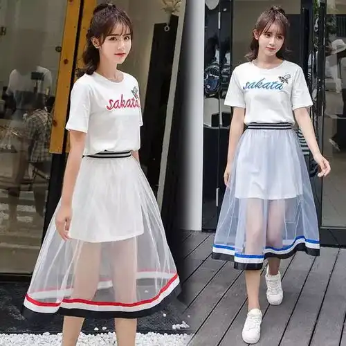 夏天的邂逅,仙气网纱裙套装,清新优雅美美哒
