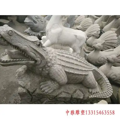 鳄鱼石雕大理石鳄鱼雕塑定制厂家
