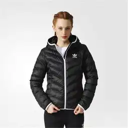 adidasslim女子黑色三叶草连帽羽绒服短款bs5025半价
