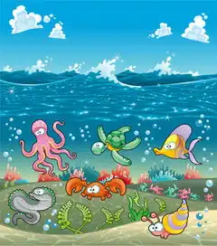 卡通海底世界插画矢量素材矢量图免费下载eps格式编号14035624千图网
